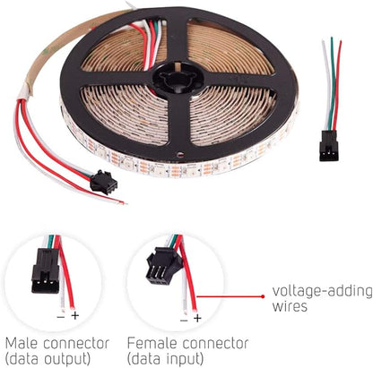 BTF-LIGHTING WS2812B RGB ECO LED Strip, Chasing Effects 5050SMD Individually Addressable 16.4FT 60Pixel/m 300Pixels Flexible Dream Color IP30 for Bedroom DIY Project DC5V(No Adapter or Controller)