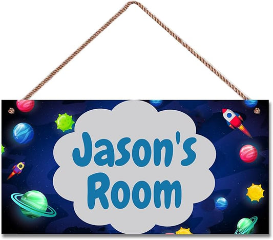 SLWEJQHA Personalized Outer Space Room Decor Art Rocket Pictures,Space Art for Kids Room,Boys Bedroom Decor,Nursery Decor Stars themed For Little Man Cave