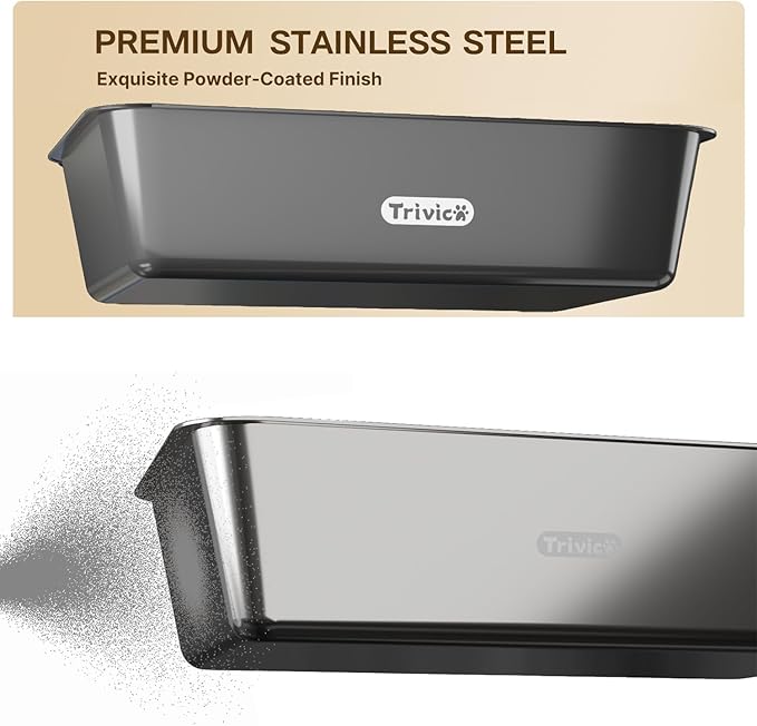 Stainless Steel Cat Litter Box with Lid, XX-Large Extra Large Litter Box for Big Cats, Enclosed Removable Metal Cat Box with High Sided Enclosure,Magnetic Door,40L Box, Litter Trap Step/Mat-Mewly Pet