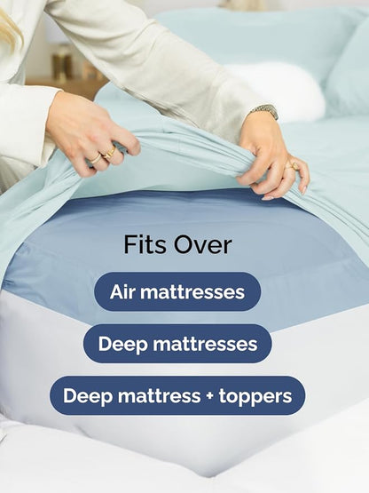 Extra Deep Twin Sheet Set - 4 Piece Breathable & Cooling Sheets - Hotel Luxury Bed Sheets Set - Easy & Secure Fit - Soft, Wrinkle Free & Comfy Sheets Set - Ice Blue Sheet Set with Extra Deep Pockets