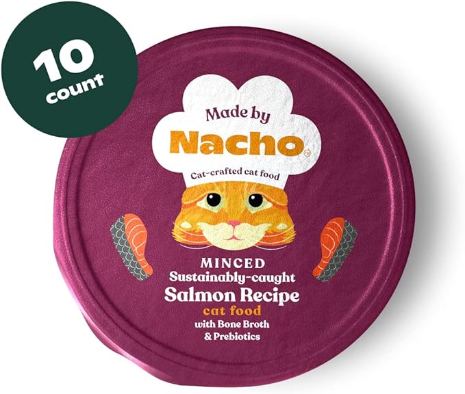 Made by Nacho Wet Cat Food, Sustainably-Caught Minced Salmon in Bone Broth for Hydration, Digestive Health, High Protein, 2.5 Ounce Cups (10 Pack)-Mewly Pet