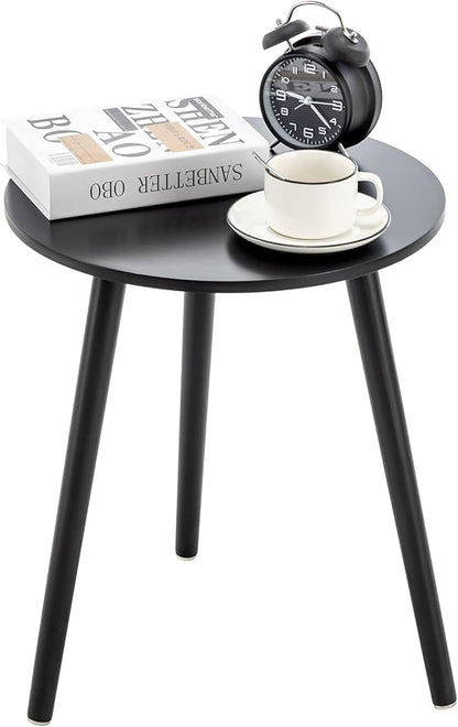 Apicizon Black Round Side Table, Black End Table Bedside Table Nursery with Wood Legs, Nightstand for Living Room, Bedroom, 16.5 x 20.5 Inches