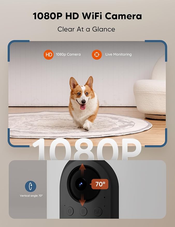 WOPET Automatic Cat Feeder with Camera for Two Cats, 6L Automatic Dog Feeder with HD Video and Night Vision, 5G/2.4G WiFi Pet Feeder for Cats & Dogs, SD Card Storage & 2-Way Audio-Mewly Pet