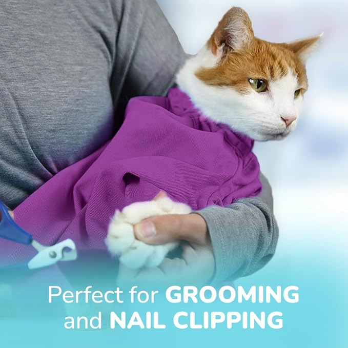 Cozy Comfort Carrier - Large Lavender Cat Carrier Soft, Cat Restraint Bag and Cat Sling Carrier for Grooming, Vet Visits, Medication Administration, Dental Care, and Nail Trimming-Mewly Pet