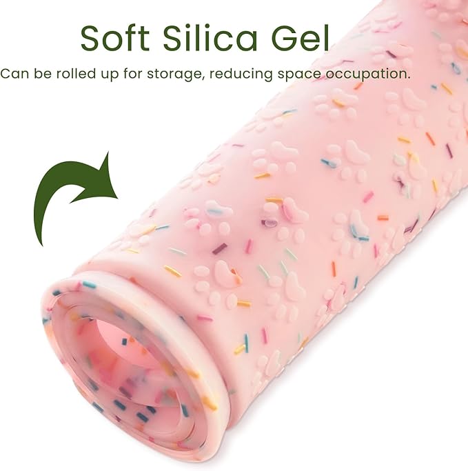 Ptlom Dog Food Mat Anti-Slip Dog Bowl Mats for Food and Water, Waterproof Pet Placemat Prevents Messy Spill to Floor, Silicone Puppy Feeding Tray for Small, Medium and Large Dogs Cats, Pink-Mewly Pet