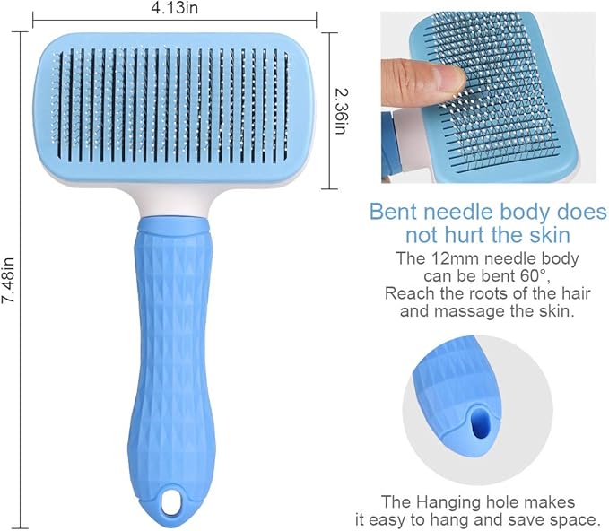 Self Cleaning Slicker Brush,Dog Brush & Cat Brush with Massage Particles,Removes Loose hair & Tangles,Skin Friendly & Promote Circulation-Blue 1-Mewly Pet