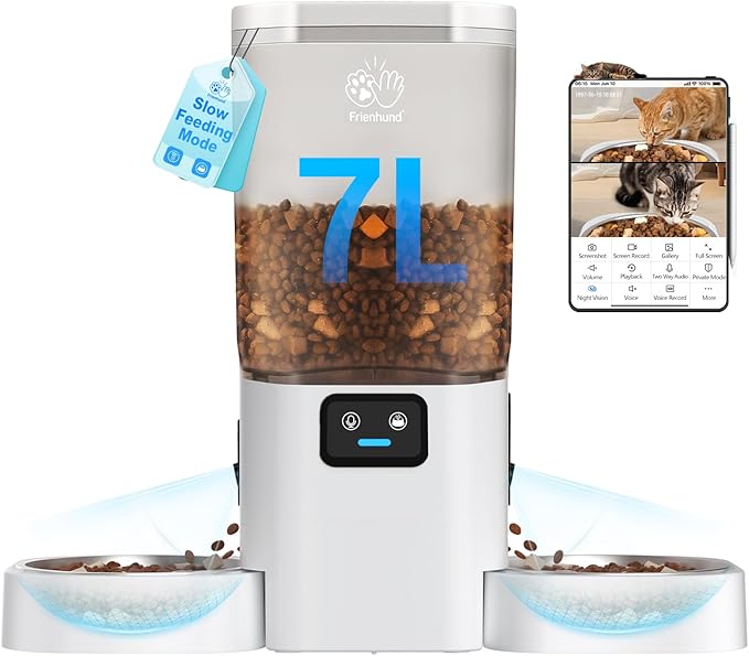 5G WiFi Automatic Cat Feeder with Two HD Camera: 7L Automatic Dog Feeder with Night Vision, Auto Cat Food Dispenser for Multiple Pet, Detachable for Easy Cleaning - 29 Cup-Mewly Pet