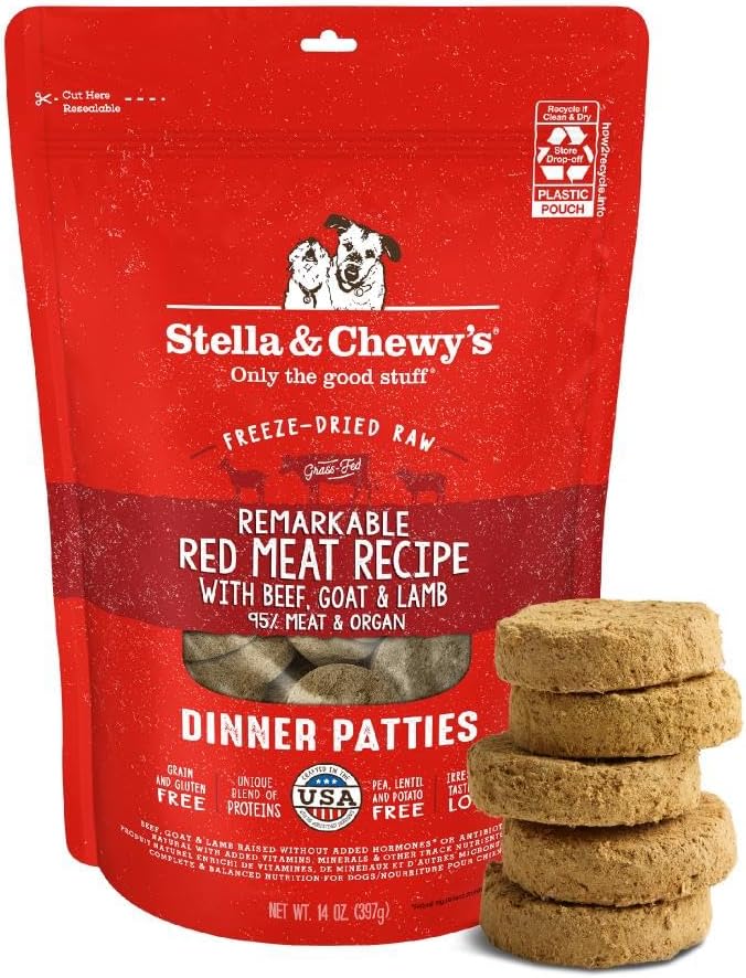 Stella & Chewy's Freeze-Dried Raw Dinner Patties - Remarkable Red Meat Blend - High Protein Grain-Free Puppy & Dog Food - Perfect For Picky Eaters - 14 oz-Mewly Pet