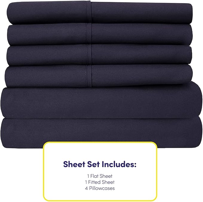 Cal King Size Bed Sheets - 6 Piece 1500 Supreme Collection Fine Brushed Microfiber Deep Pocket California King Sheet Set Bedding - 2 Extra Pillow Cases, Great Value, California King, Navy