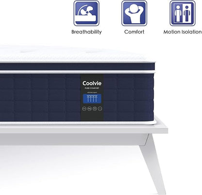 Coolvie King Size Mattress, 12 Inch Hybrid King Mattress in a Box, Medium Firm Feel with Memory Foam, Pocket Spring for Motion Isolation, Extra Lumbar & Shoulder Support for Pain Relief, 80x76x12