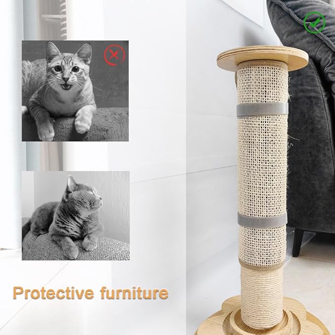 Cat Nail File Scratcher, Sisal Cat Scratch Pad Wrapped Around a Cat Scratcher Post or Cat Tower, Cat Nail File with 80 Aluminum Oxide Grit, to Help Protect Furniture and Help Trim Cat's Nails-Mewly Pet