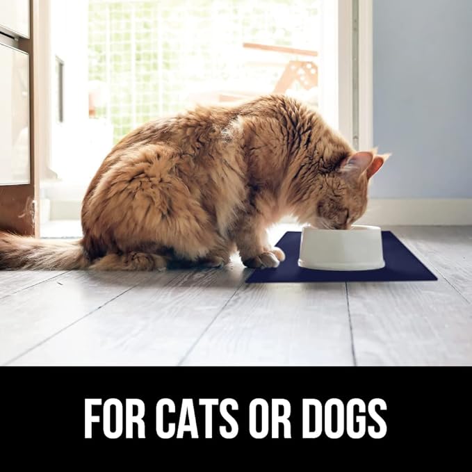 GORILLA GRIP 100% Waterproof Raised Edge BPA Free Silicone Pet Feeding Mat, Dog Cat Food Mats Contain Spills Protects Floors, Placemats for Cats and Dogs Water Bowl, Pets Accessories 28x18 Navy-Mewly Pet