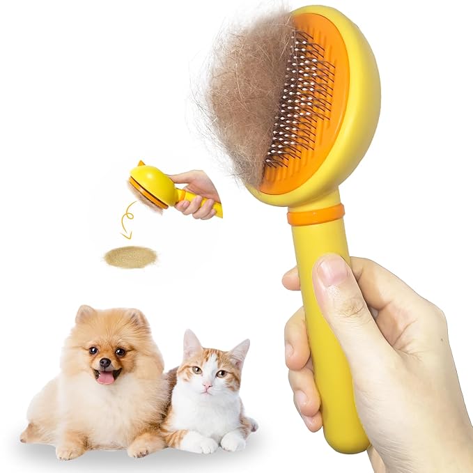 Cat Brush for Shedding, Self-Cleaning Slicker Brush for Indoor Cats, Gently Remove Loose Fur, Pet Grooming Massage Deshedding Tool, Suits Long & Short Haried Cats and Dogs-Mewly Pet