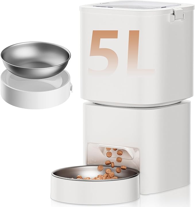 5L/21 Cups Automatic Cat Feeder, Timed Automatic Pet Feeders, Cat Dry Food Dispenser Dual Power, 10 Meals Programmable 1-15 Portion Control Cats Feeder, Pet Food Dispenser for Cats & Puppy(Not WiFi)-Mewly Pet