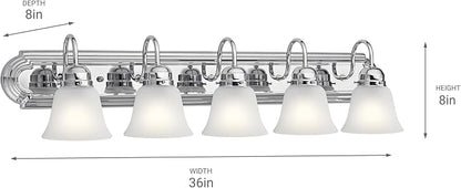 Kichler 36" Bathroom Vanity Light with Satin Etched Glass, 5-Light Traditional Design in Tannery Bronze, (36"x8"x8"), 5339CHS