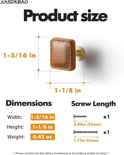 5 Pack Brown Leather Drawer Pulls Square Leather Handles Cabinet knobs for Kitchen Bathroom Cabinets Dressers Furniture Handles