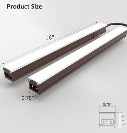 Under Cabinet Lighting Plug in, 16 Inch 2 Pcs, Linkable AC120V 3CCT 3000K/4000K/5000K Ultra Slim, LED Under Cabinet Lights for Counter Light, Kitchen, Shelf, Sink, Workshop, Desk, Bronze