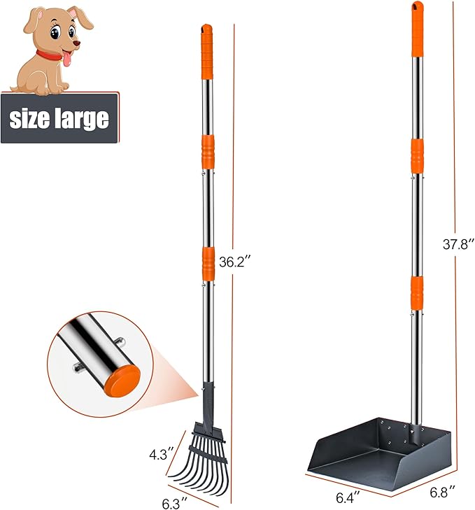 Niubya Pooper Scooper for Dogs, Metal Poop Scooper Tray and Rake Set with Adjustable Long Handle, Dog Pooper Scooper for Pet Waste Removal-Mewly Pet