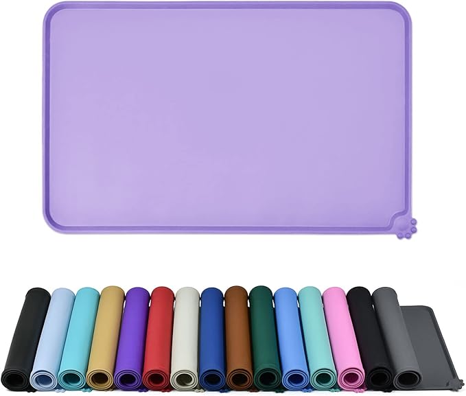 Waterproof Pet Feeding Mat with High Raised Edges, Heavier and Thicker Placemats for Cat Dog Water Bowl with BPA Free, Dogs Cats Food Mats for Messy Drinkers to Prevent Spill and Protect Floors-Mewly Pet