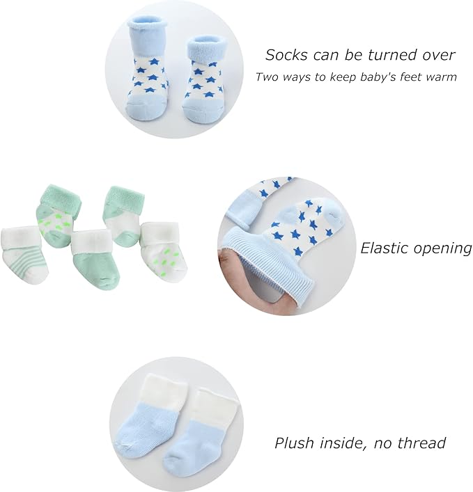 Unisex Baby Terry Socks 5-Pack for Baby boy and girl 0-12 Months Warm Cotton Socks