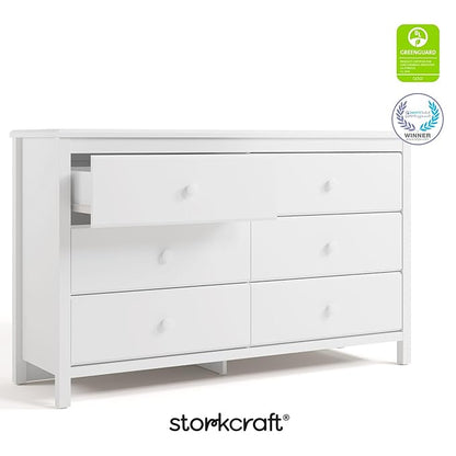 Storkcraft Alpine 6-Drawer Dresser (White) – GREENGUARD Gold Certified, White Dresser for Bedroom, Kids & Nursery Storage Drawers, Safety Interlocking Drawers, Pre-Installed Tracks, Kids Bedroom