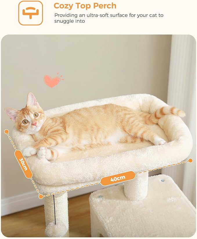 Cat Tree for Indoor Cats, 45.7" Multi-Level Cat Tower with Large Metal Frame Hammock, Cat Condo with 4 Scratching Posts and Top Perch for Small Medium Cat, Beige-Mewly Pet