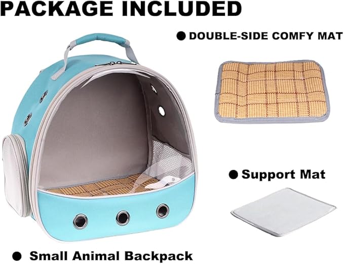 Small Animal Travel Carrier Backpack to Carry and Transport Guinea Pig Birds Bearded Dragon, Clear Front Window, Portable Bag to Transport Hamster Hedgehog-Mewly Pet