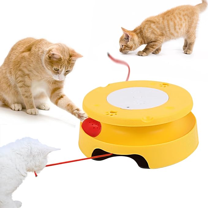 LASOCUHOO 2-in-1 Automatic Cat Toy with Track & Jumping String – Interactive Electric Toy with Rolling Balls & Bell, Battery-Powered (3 AA), Auto Shut-Off for Multi-Cat Play-Mewly Pet