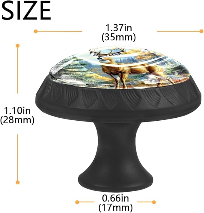 4 Pack Drawer Knobs Pulls Fall Forest Deer Crystal Glass Round Knobs Pulls Handles for Cabinets Dressers Kitchen Bathroom - Cupboards Wardrobes Hardware Furniture Knobs