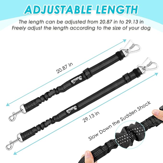 SlowTon Dog Seat Belt Harness for Car, Dog Car Harness Adjustable Mesh Breathable & Dog Seatbelt Safety Tether with Elastic Bungee for Small Medium Large Pets(Light Blue, Double Clip, M)-Mewly Pet