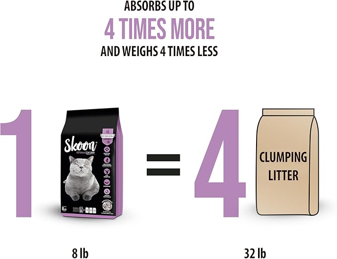 Skoon All Natural Cat Litter (1 Bag) - Lavender - Lightweight, Low Tracking, Non-Clumping Diatom Pebbles Absorb, Lock, and Seal Waste for Best Odor Control-Mewly Pet