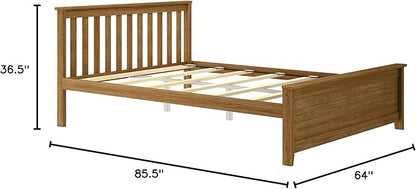 Max & Lily Queen Bed Frame with Slatted Headboard, Solid Wood Platform Bed for Kids, No Box Spring Needed, Easy Assembly, Pecan