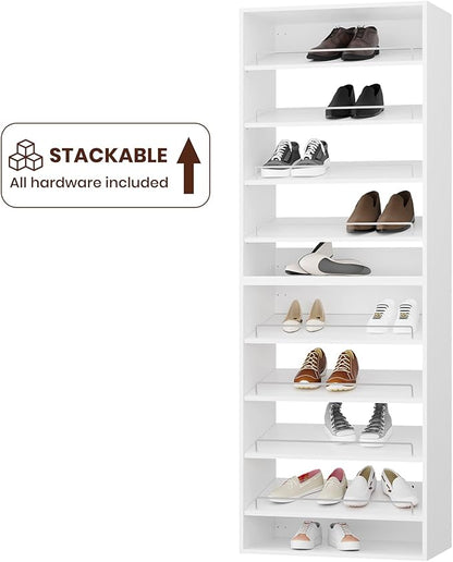 ROOMTEC 31.5" Shoe Shelf Short Tower Closet Unit, Modular Closet System with Shelf, Wardrobe Organizer for Bedroom or Walk-in Closet, Wall Mounted, Customizable Clothes Storage Unit, White