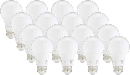 Amazon Basics A19 LED Light Bulbs, 60 Watt Equivalent, Energy Efficient 9W, E26 Standard Base, Soft White 2700K, Dimmable, 10,000 Hour Lifetime , 16-Pack