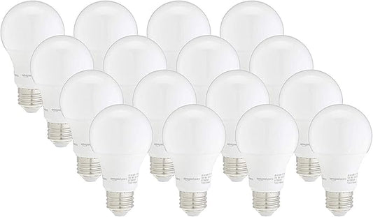 Amazon Basics A19 LED Light Bulbs, 60 Watt Equivalent, Energy Efficient 9W, E26 Standard Base, Soft White 2700K, Dimmable, 10,000 Hour Lifetime , 16-Pack
