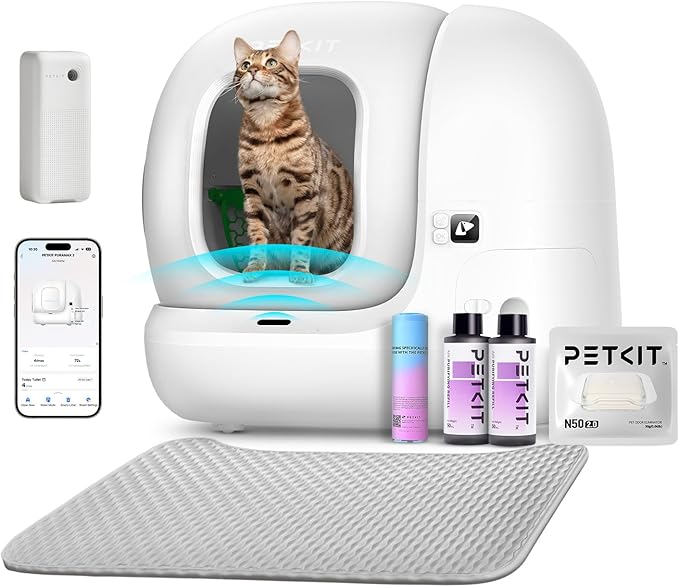PETKIT PuraMax 2 Automatic Self Cleaning Litter Box, Anti-Leakage Multi-Cat Compatible Smart Cats Litter Box, Safety Sensors App Control Include Triple Odor Removal Litter Mat Trash Bags-Mewly Pet