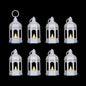 LLQ 8 Pcs Mini Lantern Decor Moroccan Lantern with Flickering LED Candle Table Centerpiece Small Vintage Wedding Hanging Lamp Ornaments Bulk for Wedding Halloween Christmas Party (5 Inch,White)