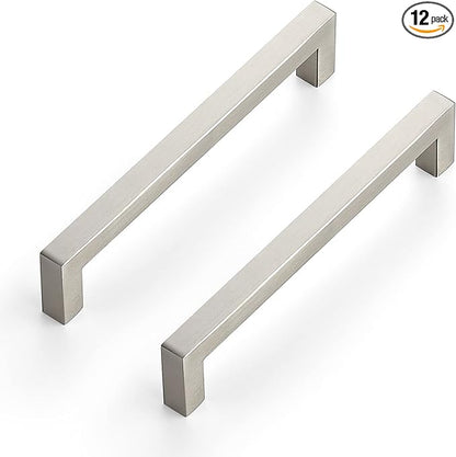 Ravinte 12 Pack 6-1/4 Inch Square Cabinet Handles - Brushed Nickel Stainless Steel Drawer Pulls for Kitchen Hardware