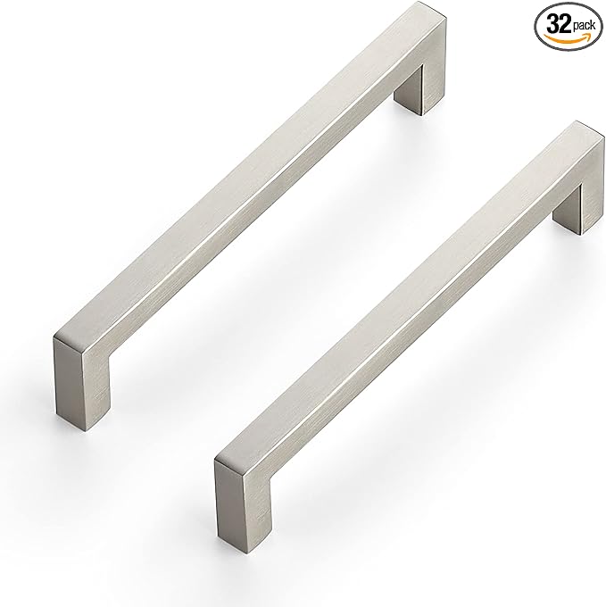 Ravinte 32 Pack 6-1/4 Inch Kitchen Square Cabinet Handles Satin Nickel Pulls Brushed Nickel Kitchen Cabinet Hardware Handles for Cupboard Drawer Pulls
