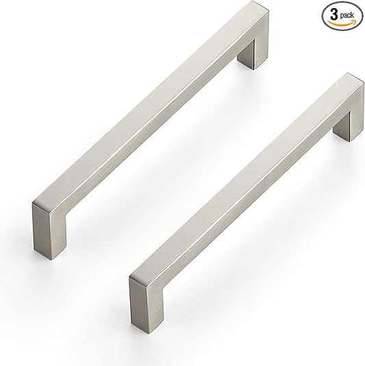 Ravinte 3 Pack 6-1/4 Inch Kitchen Square Cabinet Handles Satin Nickel Pulls Brushed Nickel Kitchen Cabinet Hardware Handles for Cupboard Drawer Pulls