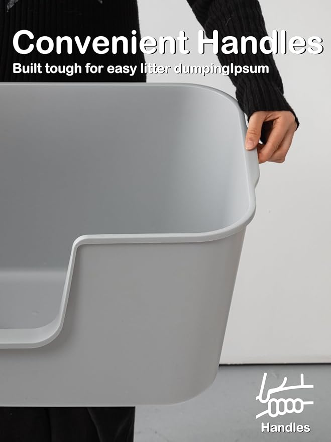 Extra Large Cat Litter Box with High Sides - Splash-Proof Design for Big Cats & Multi-Cat Homes, 24.6in x 16.7in x 12.8in (Gray)-Mewly Pet