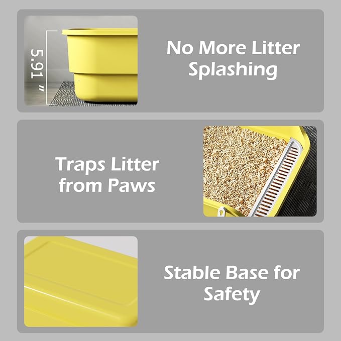 Extea Large Cat Litter Box with High Sides,Cat Boxes for Indoor Cats,Cat Litter Pan for Kitty,Litter Box with Low Entry,Easy to Clean,Anti-Splashing,23.6" x15.7" x6.2" (Grey)-Mewly Pet