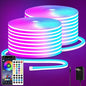 100FT RGB LED neon Rope Lights LED neon Lights with Remote/APP Control 24V IP65 Waterproof Flexible Neon LED Strip Lights for Bedroom Room Outdoors Decor（2 Rolls of 50ft）