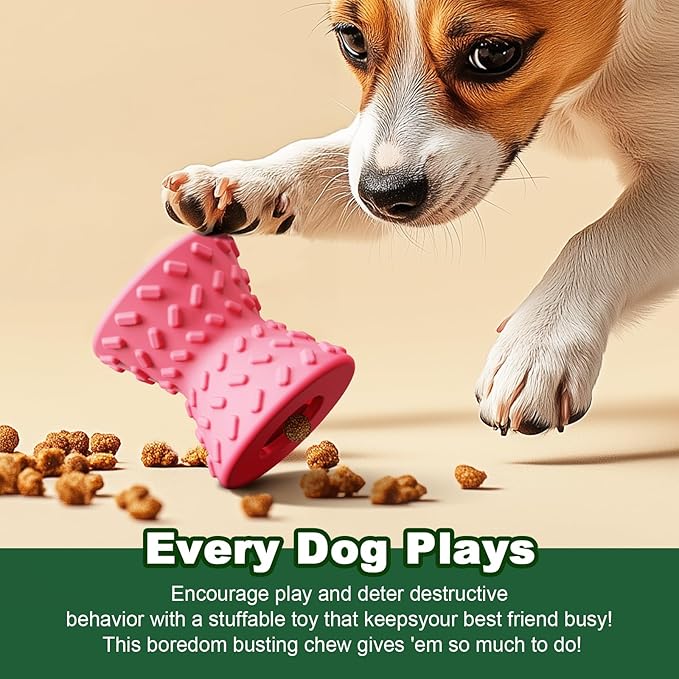 Puppy Toys, Dog Toys for Small Dogs, Treat Toy for Traning, Interactive Toy, Dog Treat Dispenser Toy, Natural Rubber Dumbbell Shaped(Pink)-Mewly Pet