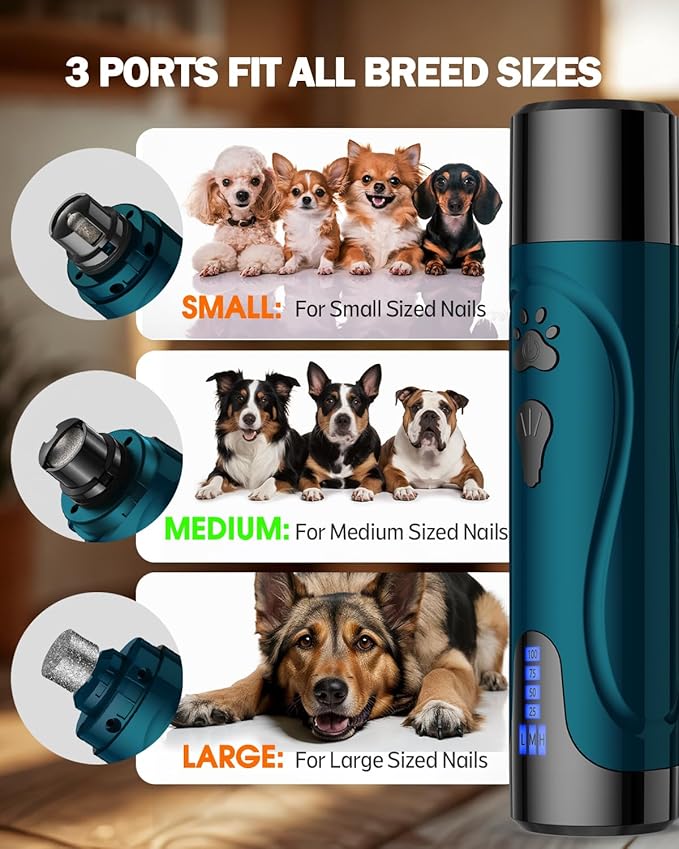 Dog Nail Trimmers and Dog Nail Clippers Kit, Whisper Quiet Electric Grinder with Light, for Small, Medium, Large Dogs, Cats Toenail Grooming, 3 Speeds-Mewly Pet