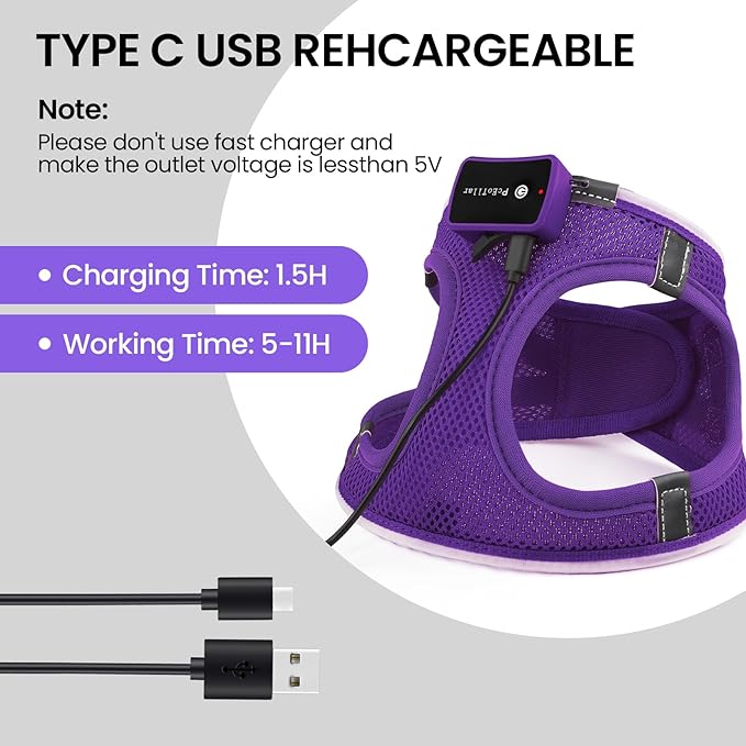 PceoTllar Light Up Dog Harness, LED No Pull Reflective Dog Harness, Flashing Lighted for Night Walking - Small/Medium, (Puplr,S)-Mewly Pet