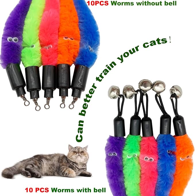 Cat Worm Toy Refills, 20 Pieces Cat Wand Attachments Worms Toy for Indoor Cats (B)-Mewly Pet