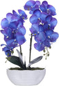 Large Artificial Potted Orchid Plant, Silk Flower Arrangement with Ceramics Vase, Purple Blue