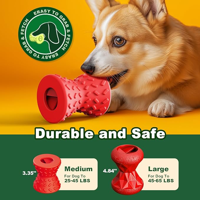 Puppy Toys, Dog Treat Toy for Traning, Interactive Toy, Treat Dispenser Toy,Natural Rubber Dumbbell Shaped, 2pcs(Red+Red)-Mewly Pet