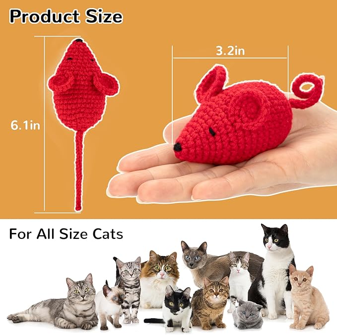 Retro Shaw Catnip Toys Crochet Mice Cat Toys,3 Pcs Yarn Cat Nip Mouse Animals Toy,Safe Teeth Cleaning Toy for Indoor Kittens-Mewly Pet